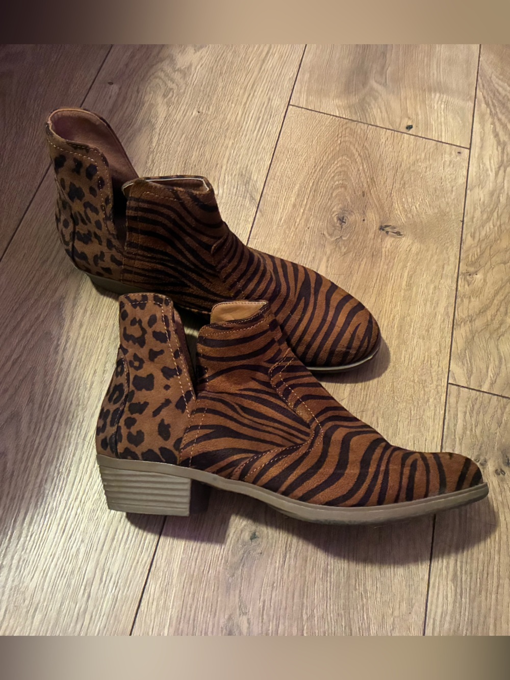 True Craft Brown Mixed-Animal Print Ankle Boots